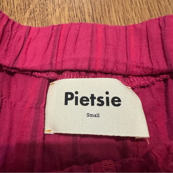 Pietsie Pink Midi Tiered A-Line Skirt size small cotton blend tiered side pocket - Picture 6 of 8